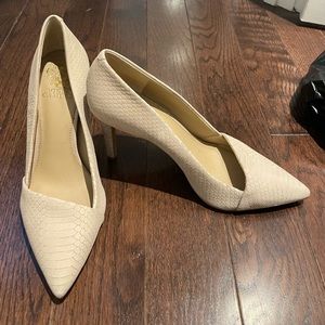 Vince Camuto beige suede 3.5 inch pump heel
